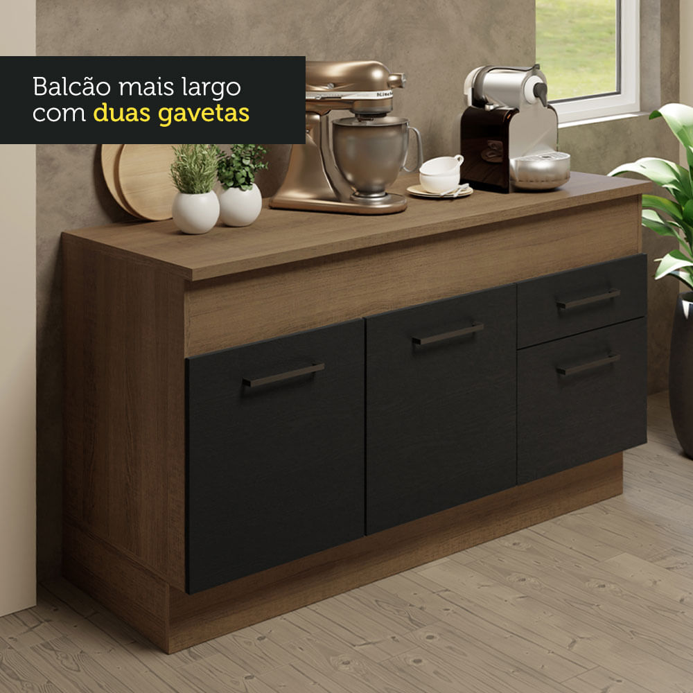 Armário de Cozinha Compacta 150cm Rustic/Preto Agata Madesa 01