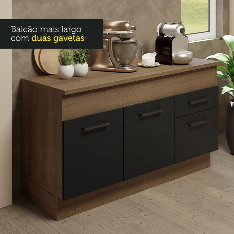 Armário de Cozinha Compacta 150cm Rustic/Preto Agata Madesa 01
