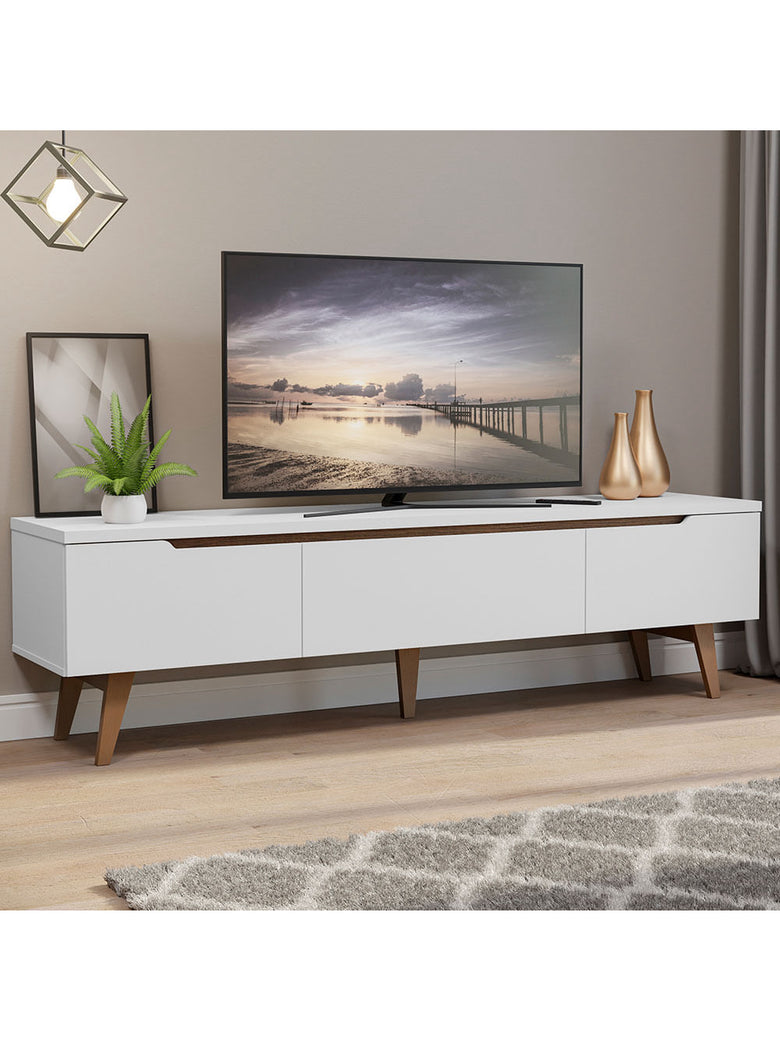 Rack Retrô Madesa Reims Branco para TV até 75 Polegadas Pés de Madeira