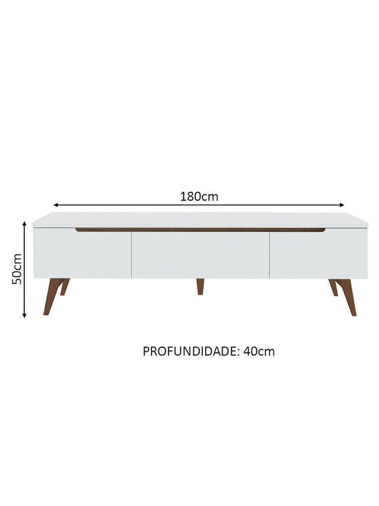 Rack Retrô Madesa Reims Branco para TV até 75 Polegadas Pés de Madeira