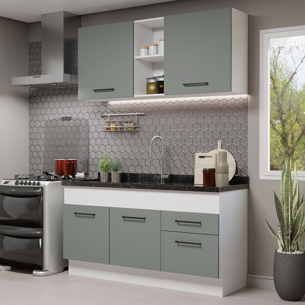 Armário de Cozinha Compacta 150cm Branco/Cinza Agata Madesa 02 - Branco/Cinza