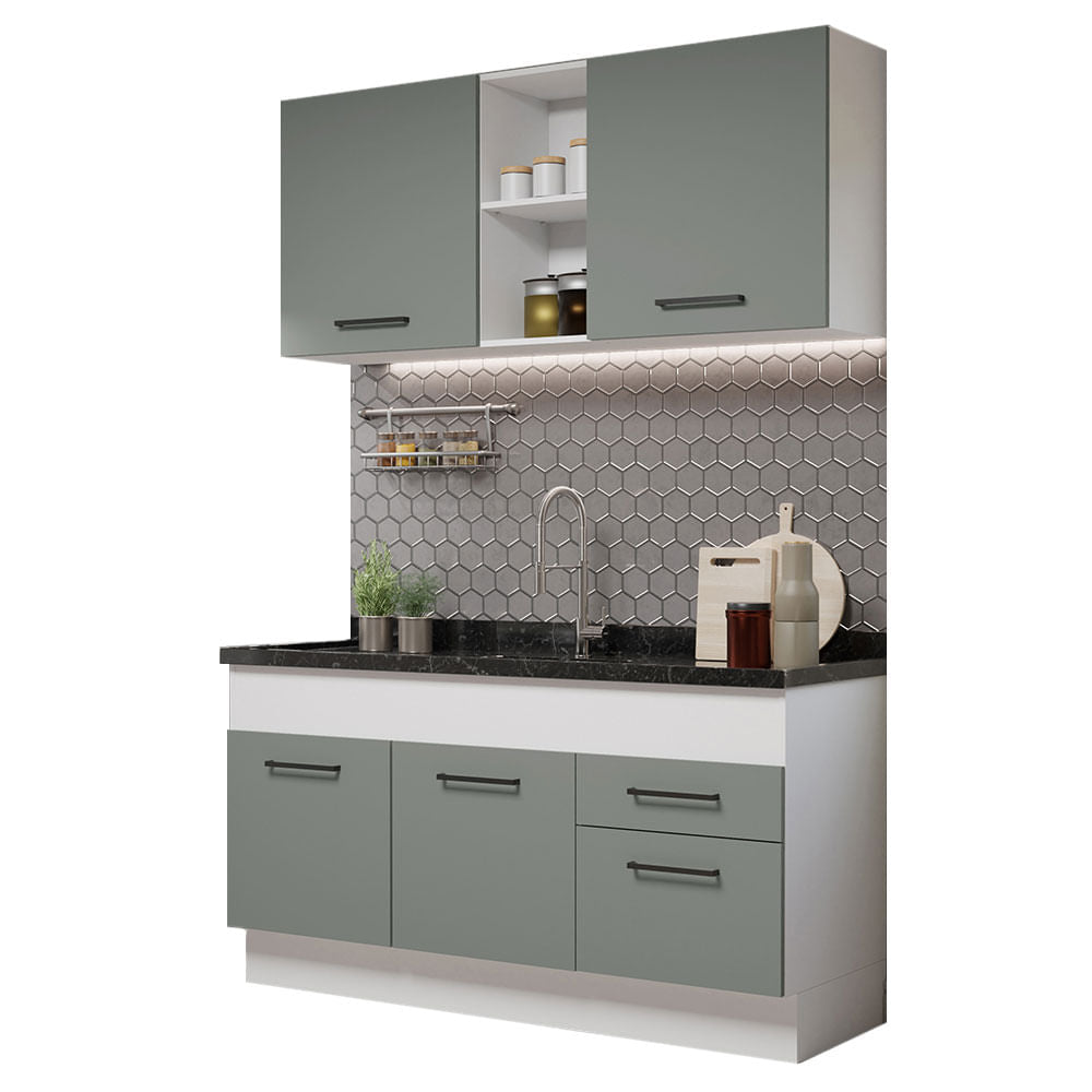 Armário de Cozinha Compacta 150cm Branco/Cinza Agata Madesa 02 - Branco/Cinza