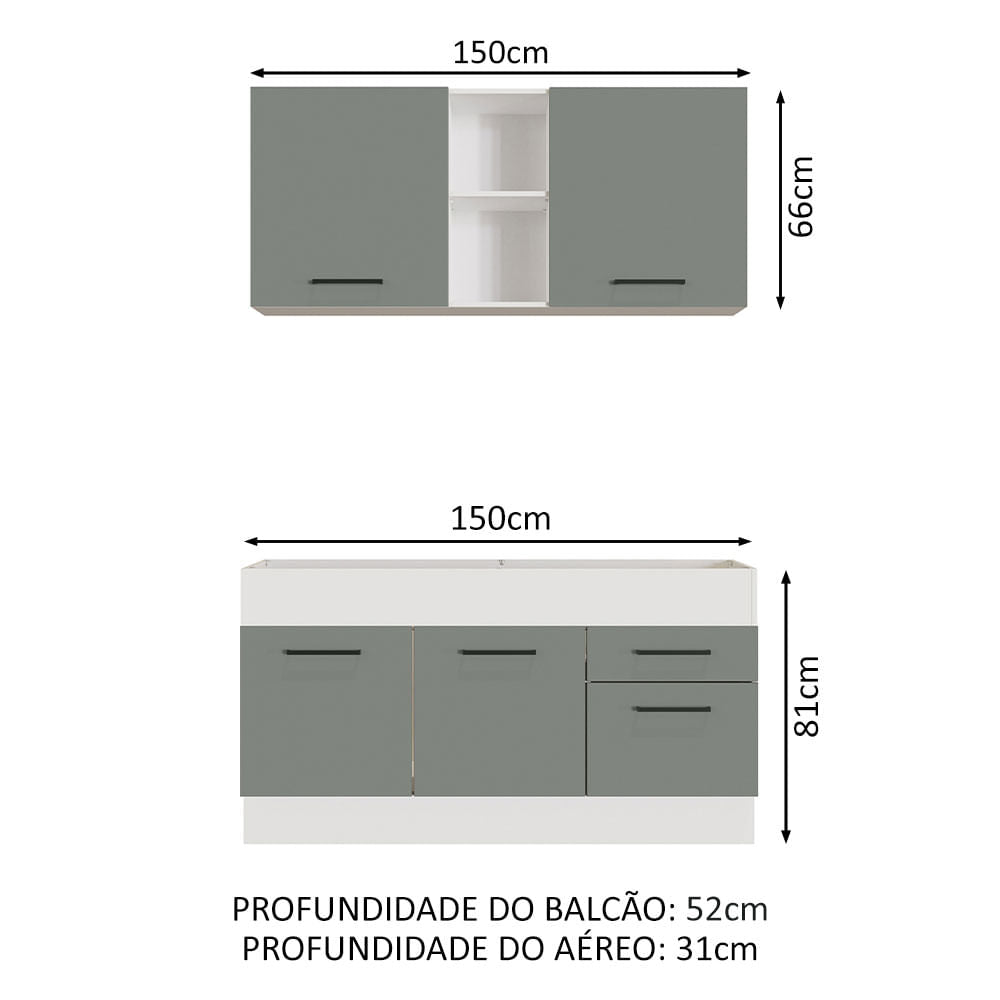 Armário de Cozinha Compacta 150cm Branco/Cinza Agata Madesa 02