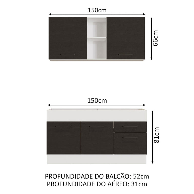 Armário de Cozinha Compacta 150cm Branco/Preto Agata Madesa 02