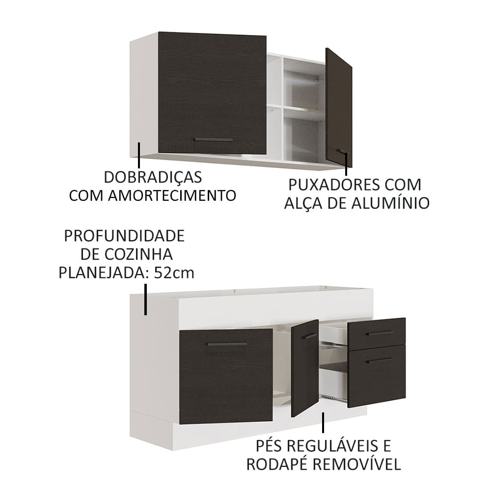 Armário de Cozinha Compacta 150cm Branco/Preto Agata Madesa 02