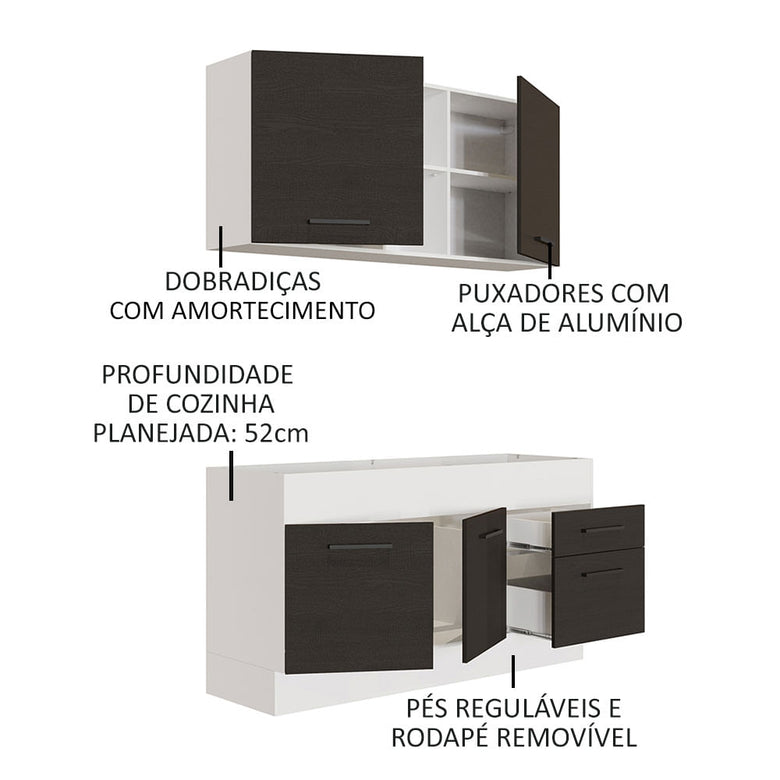 Armário de Cozinha Compacta 150cm Branco/Preto Agata Madesa 02