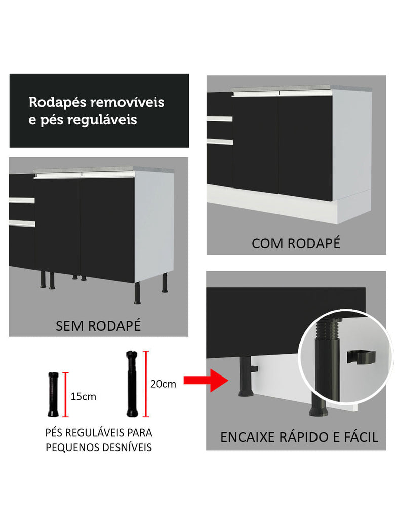 Armário de Cozinha Completa 290cm Branco/Preto/Crema Vicenza Madesa 06