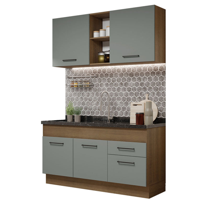 Armário de Cozinha Compacta 150cm Rustic/Cinza Agata Madesa 02