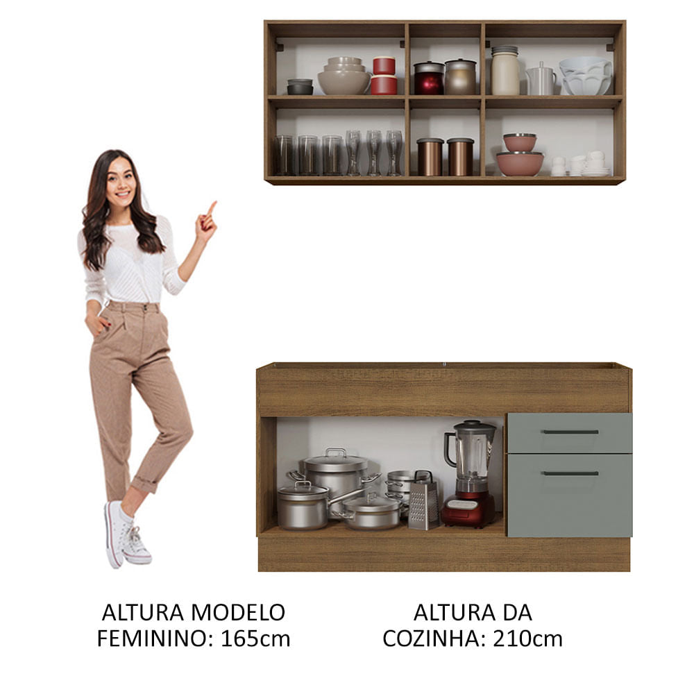 Armário de Cozinha Compacta 150cm Rustic/Cinza Agata Madesa 02