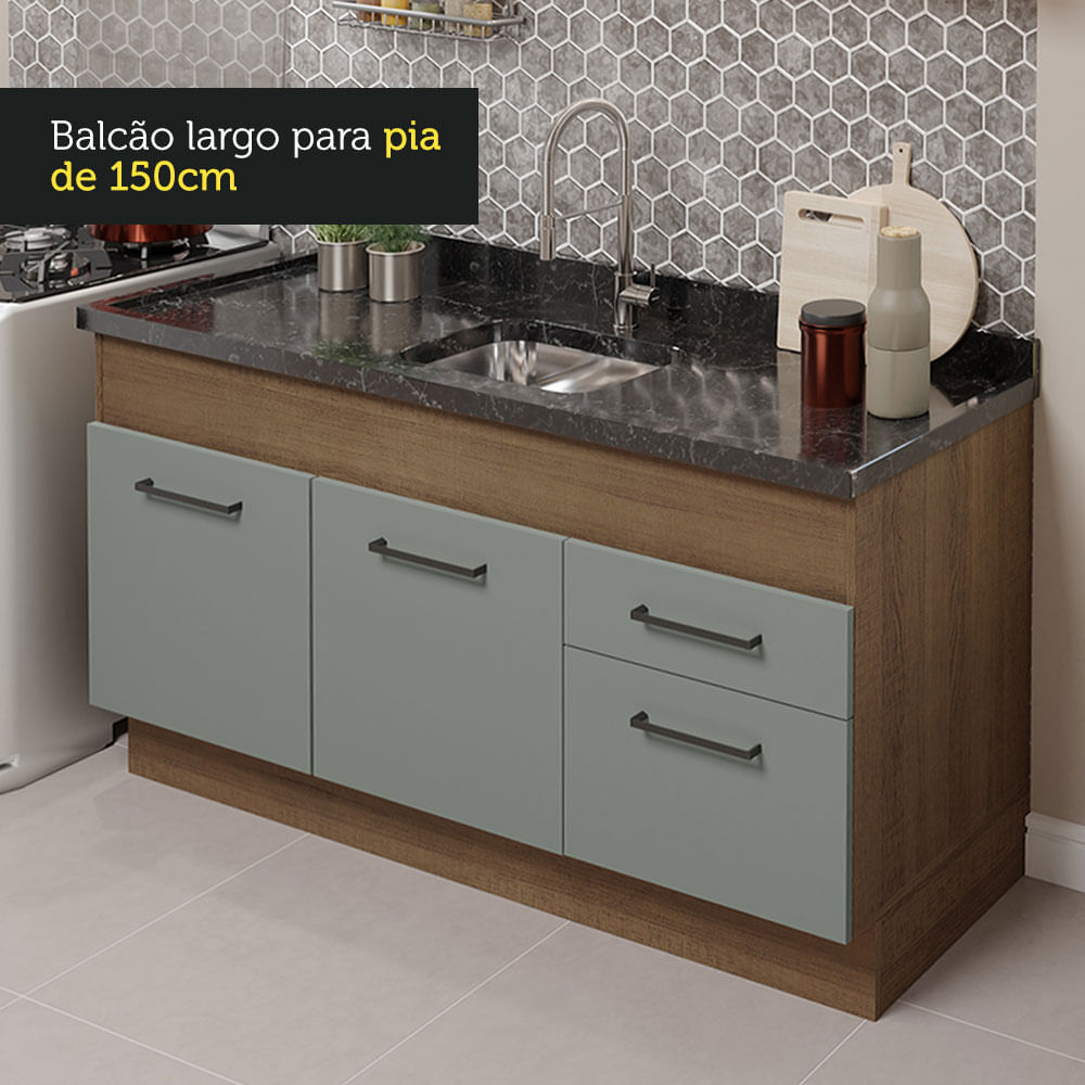 Armário de Cozinha Compacta 150cm Rustic/Cinza Agata Madesa 02