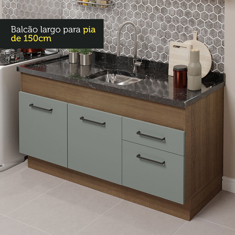 Armário de Cozinha Compacta 150cm Rustic/Cinza Agata Madesa 02
