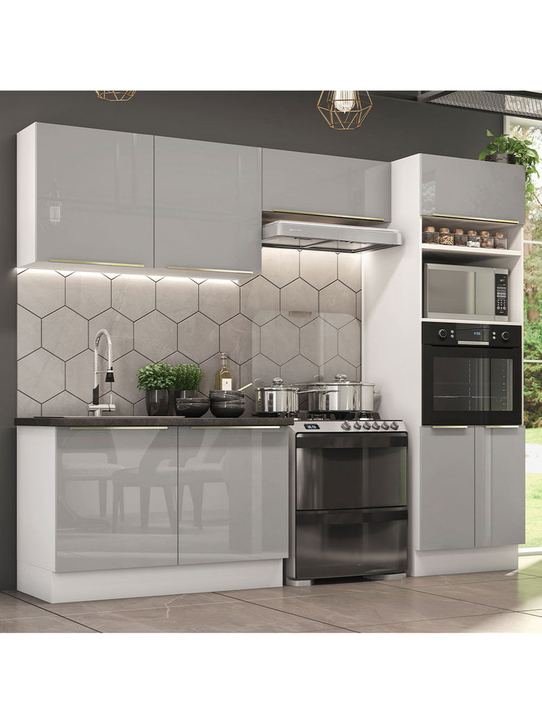 Armário de Cozinha Completa 270cm Branco Cinza Lux Madesa 01