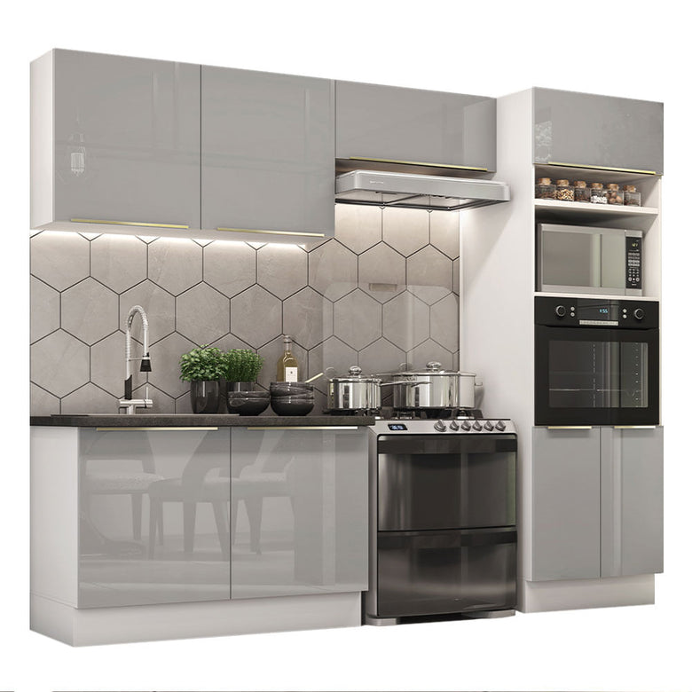 Armário de Cozinha Completa 270cm Branco Cinza Lux Madesa 01