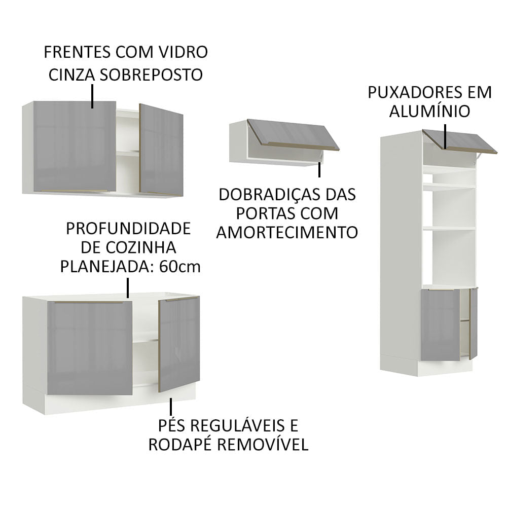Armário de Cozinha Completa 270cm Branco Cinza Lux Madesa 01