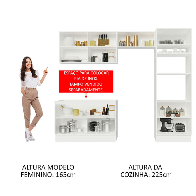 Armário de Cozinha Completa 270cm Branco Cinza Lux Madesa 01