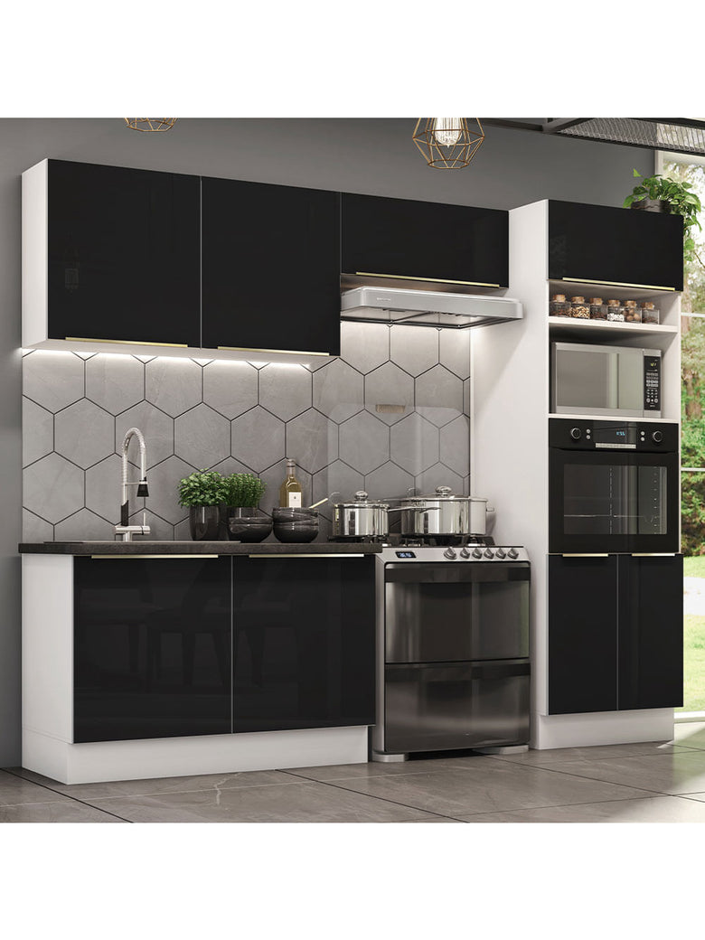 Armário de Cozinha Completa 270cm Branco Preto Lux Madesa 01