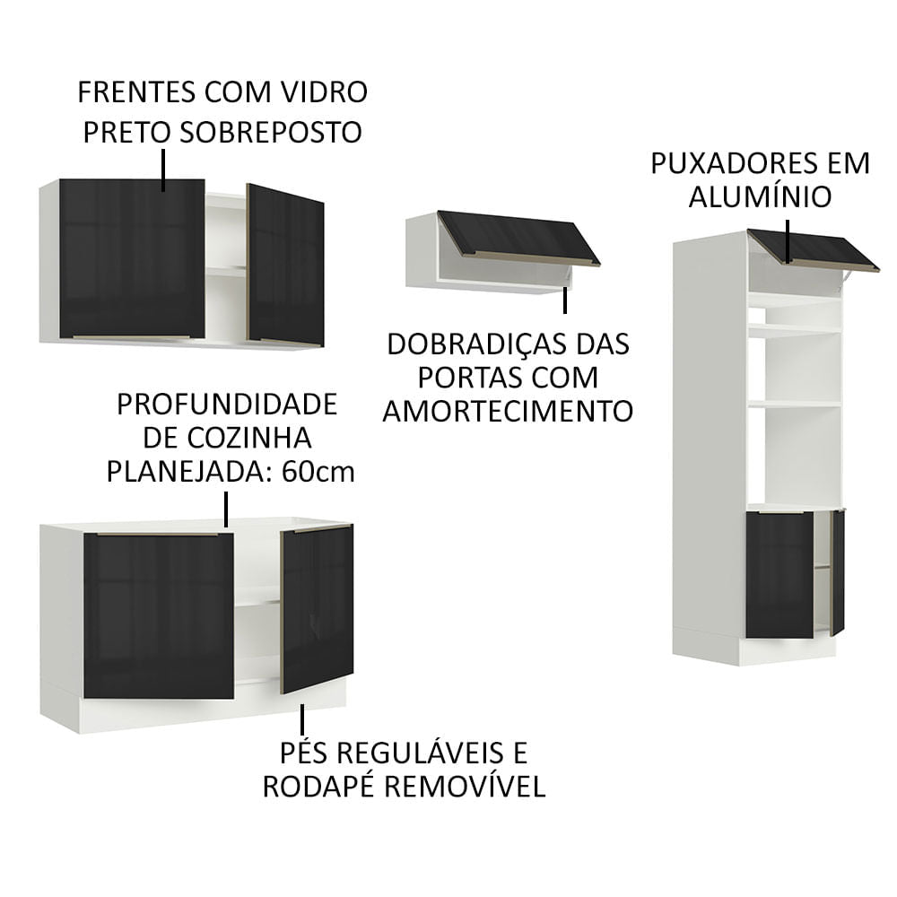 Armário de Cozinha Completa 270cm Branco Preto Lux Madesa 01