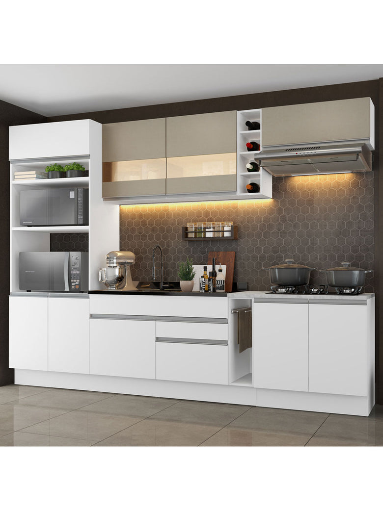 Armário de Cozinha Completa 290cm Branco/Branco/Crema Vicenza Madesa 01