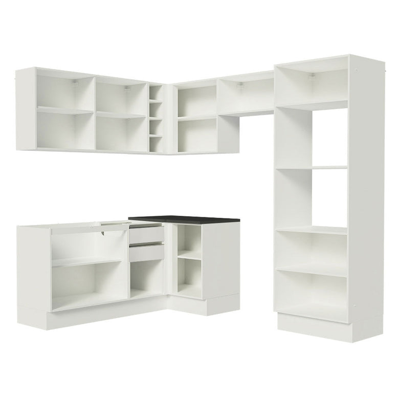 Armário de Cozinha Completa de Canto 100% MDF 419cm Frentes Branco Brilho Acordes Madesa XAXA01