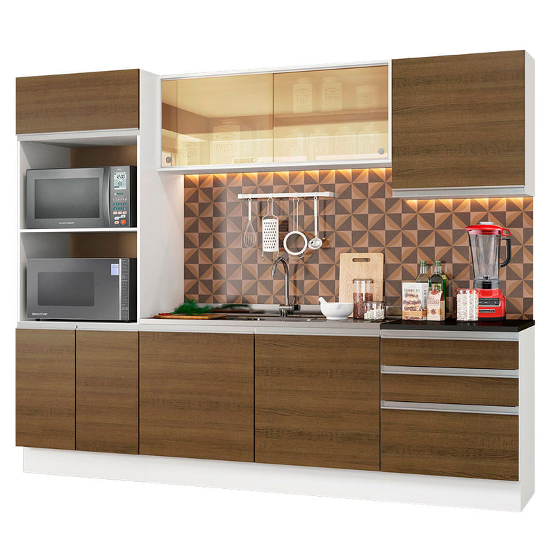 Armário de Cozinha Completa 100% MDF 250cm Branco/Rustic Acordes Madesa XA01