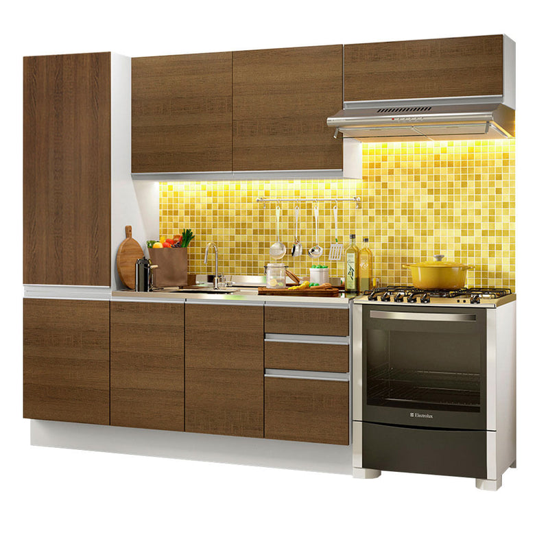 Armário de Cozinha Completa 100% MDF 260cm Branco/Rustic Acordes Madesa XA02