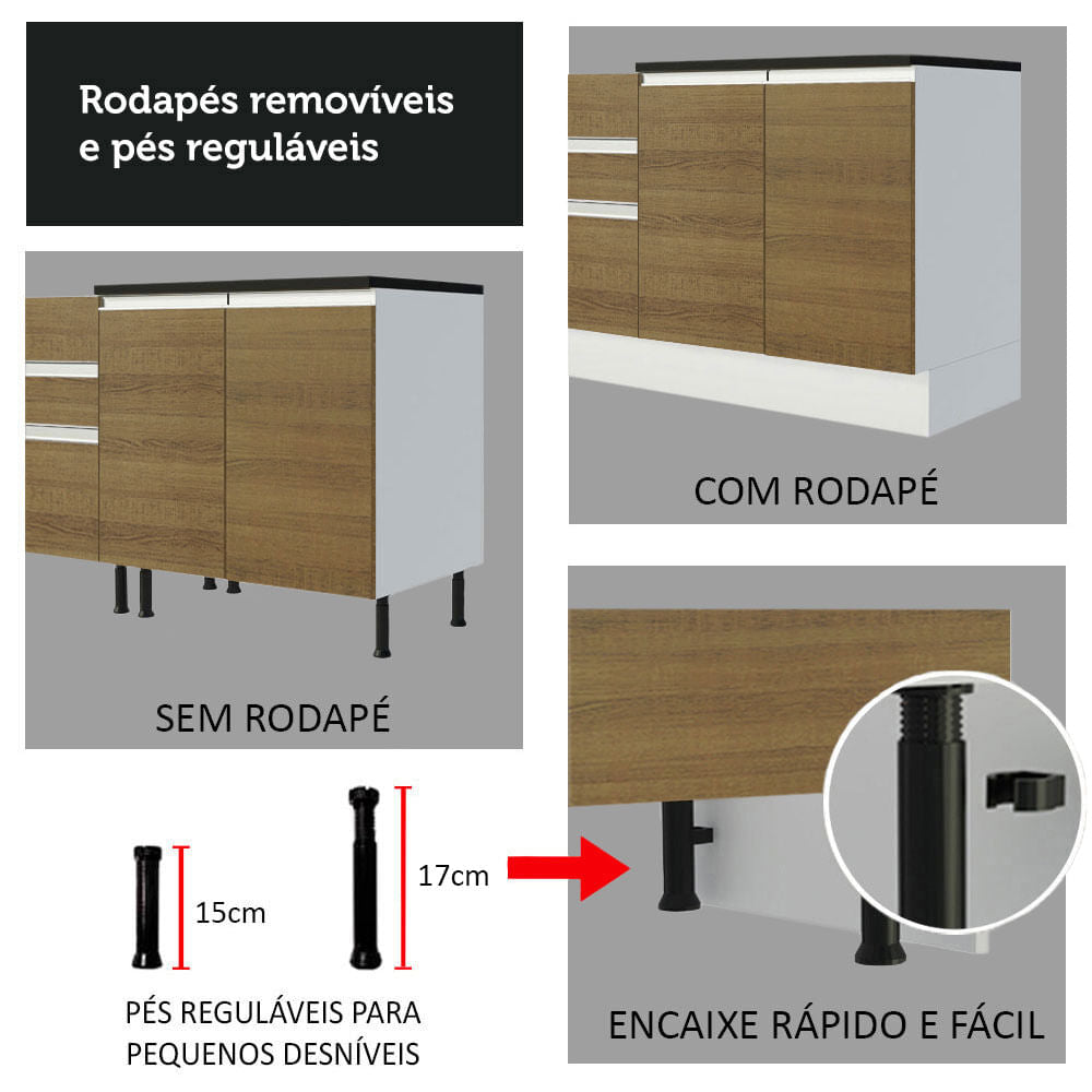 Armário de Cozinha Completa 100% MDF 260cm Branco/Rustic Acordes Madesa XA02