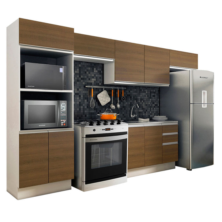 Armário de Cozinha Completa 100% MDF 350cm Branco/Rustic Acordes Madesa XA01