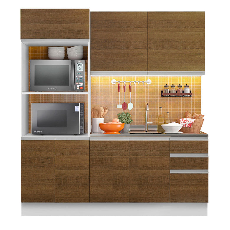 Armário de Cozinha Compacta 100% MDF Madesa Acordes XB190001 com Balcão e Torre  Branco/Rustic