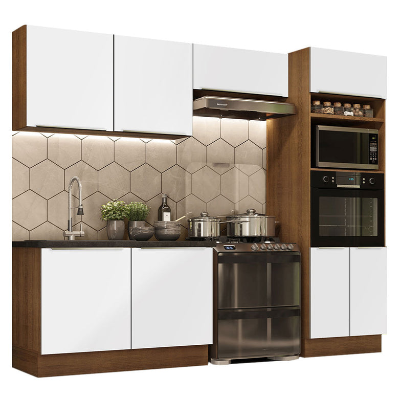 Armário de Cozinha Completa 270cm Rustic Branco Veludo Lux Madesa 01