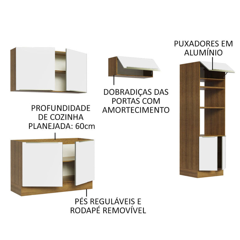 Armário de Cozinha Completa 270cm Rustic Branco Veludo Lux Madesa 01