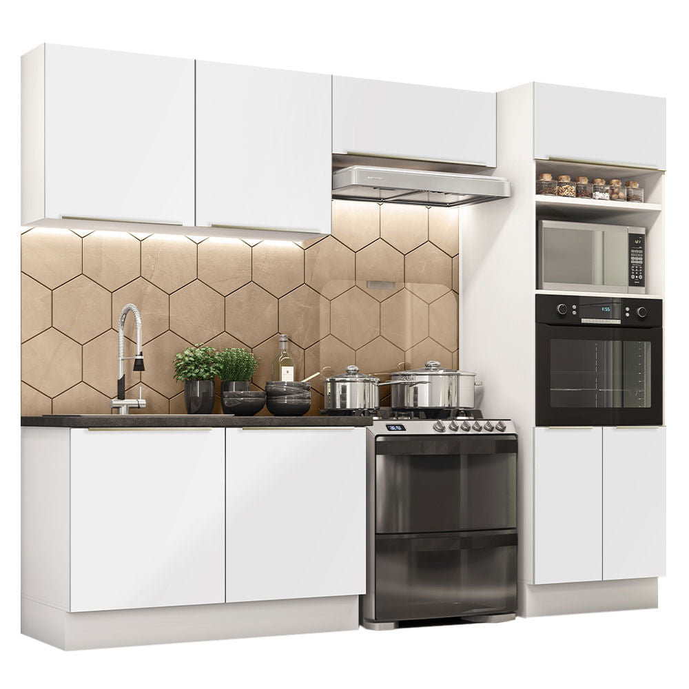 Armário de Cozinha Completa 270cm Branco Branco Veludo Lux Madesa 01 - Branco/Branco Veludo