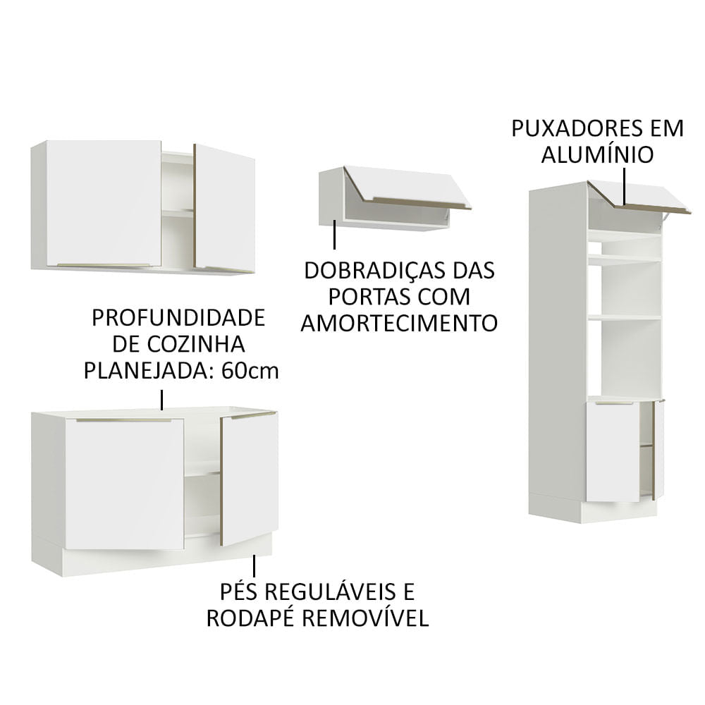 Armário de Cozinha Completa 270cm Branco Branco Veludo Lux Madesa 01