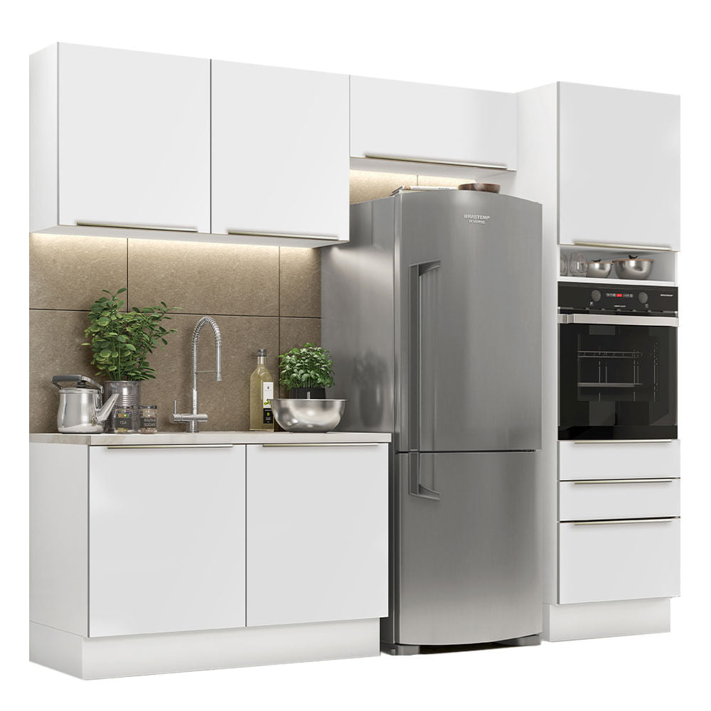Armário de Cozinha Completa 260cm Branco Branco Veludo Lux Madesa 05 - Branco/Branco Veludo