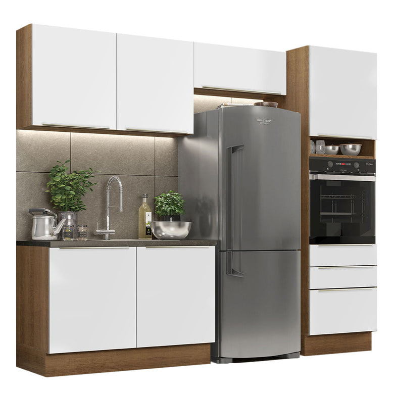 Armário de Cozinha Completa 260cm Rustic Branco Veludo Lux Madesa 05