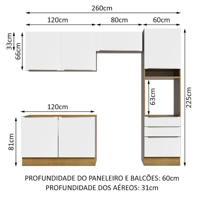 Armário de Cozinha Completa 260cm Rustic Branco Veludo Lux Madesa 05