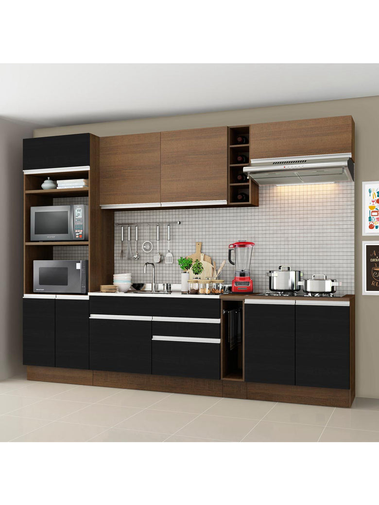Armário de Cozinha Completa 290cm Rustic/Preto/Rustic Vicenza Madesa 07