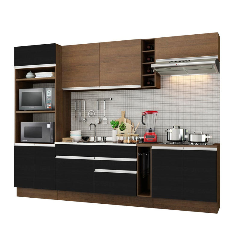 Armário de Cozinha Completa 290cm Rustic/Preto/Rustic Vicenza Madesa 07