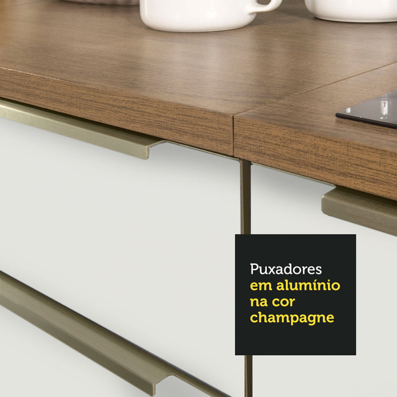 Armário de Cozinha Completa 320cm Rustic Branco Veludo Lux Madesa 01