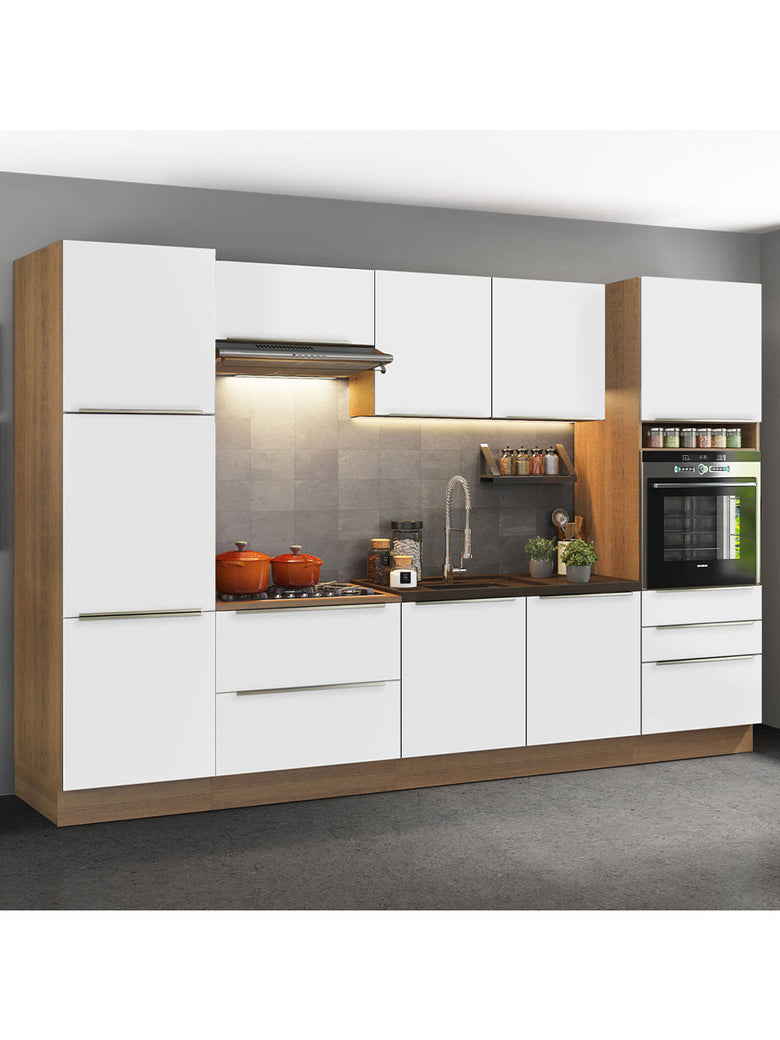 Armário de Cozinha Completa 320cm Rustic Branco Veludo Lux Madesa 03