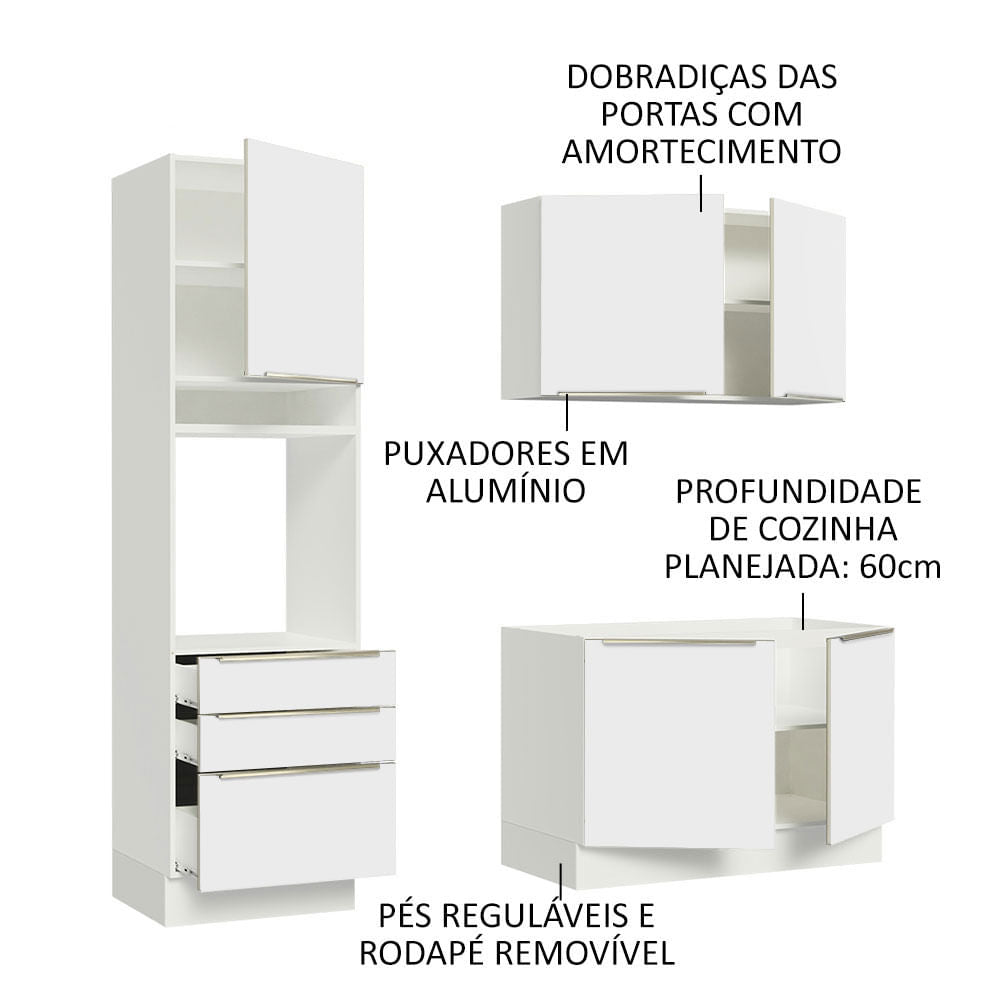 Armário de Cozinha Compacta 180cm Branco/Branco Veludo Lux Madesa 01