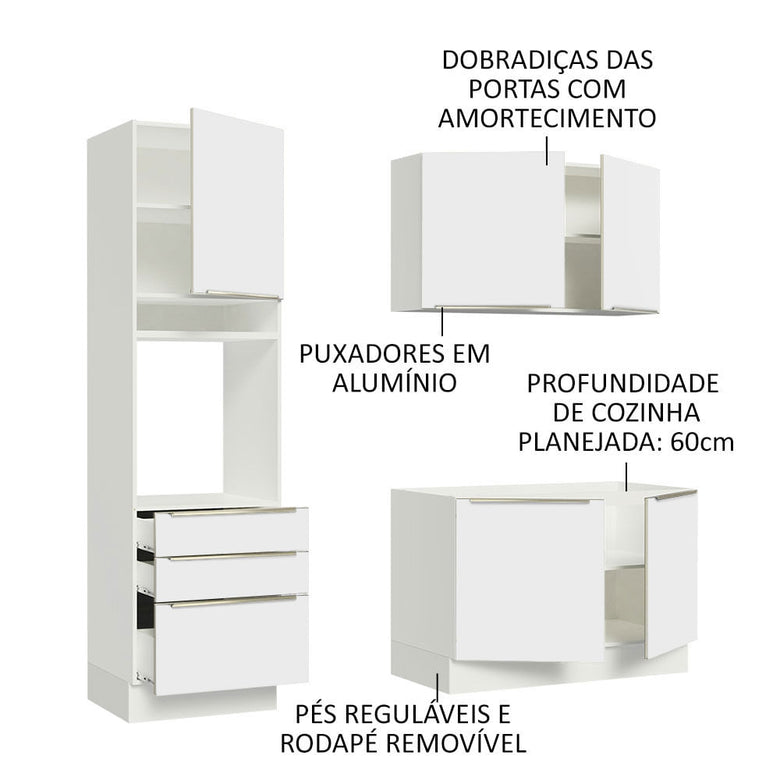Armário de Cozinha Compacta 180cm Branco/Branco Veludo Lux Madesa 01