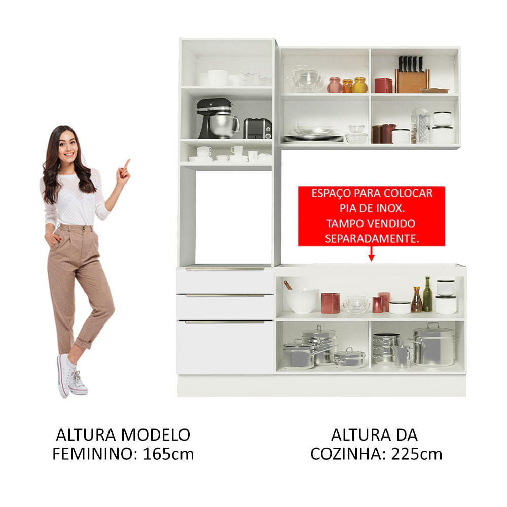 Armário de Cozinha Compacta 180cm Branco/Branco Veludo Lux Madesa 01