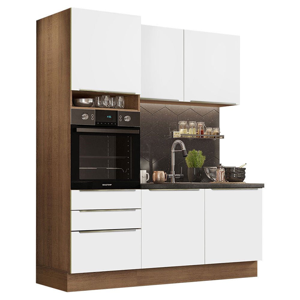 Armário de Cozinha Compacta 180cm Rustic/Branco Veludo Lux Madesa 01 - Rustic/Branco Veludo
