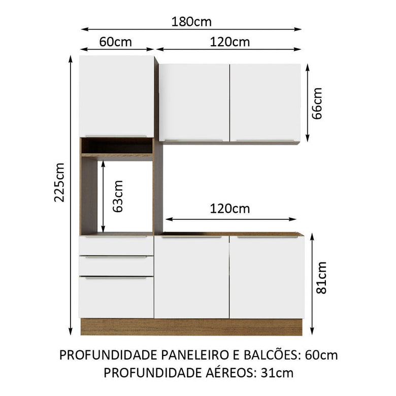 Armário de Cozinha Compacta 180cm Rustic/Branco Veludo Lux Madesa 01