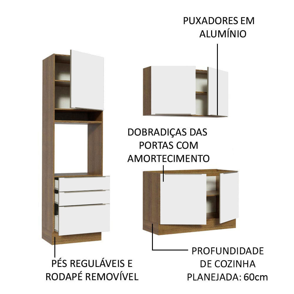 Armário de Cozinha Compacta 180cm Rustic/Branco Veludo Lux Madesa 01