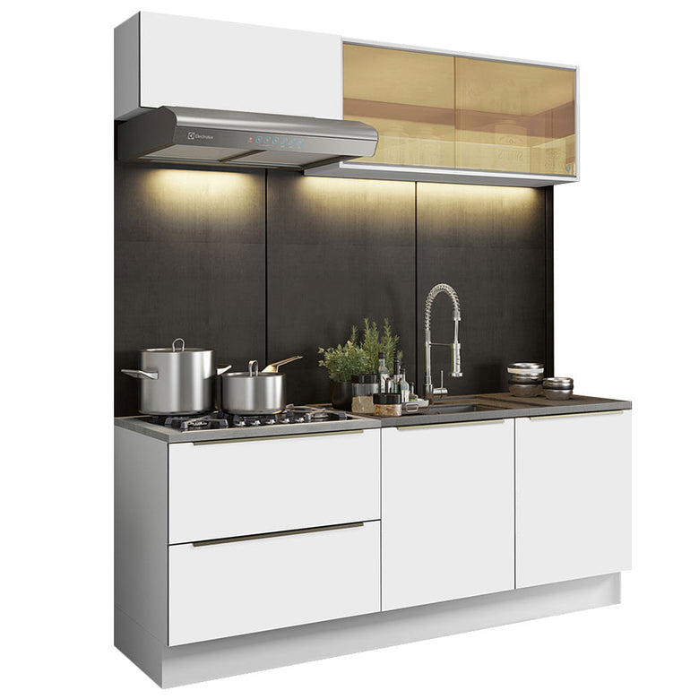 Armário de Cozinha Compacta 200cm Branco Branco Veludo Lux Madesa 01