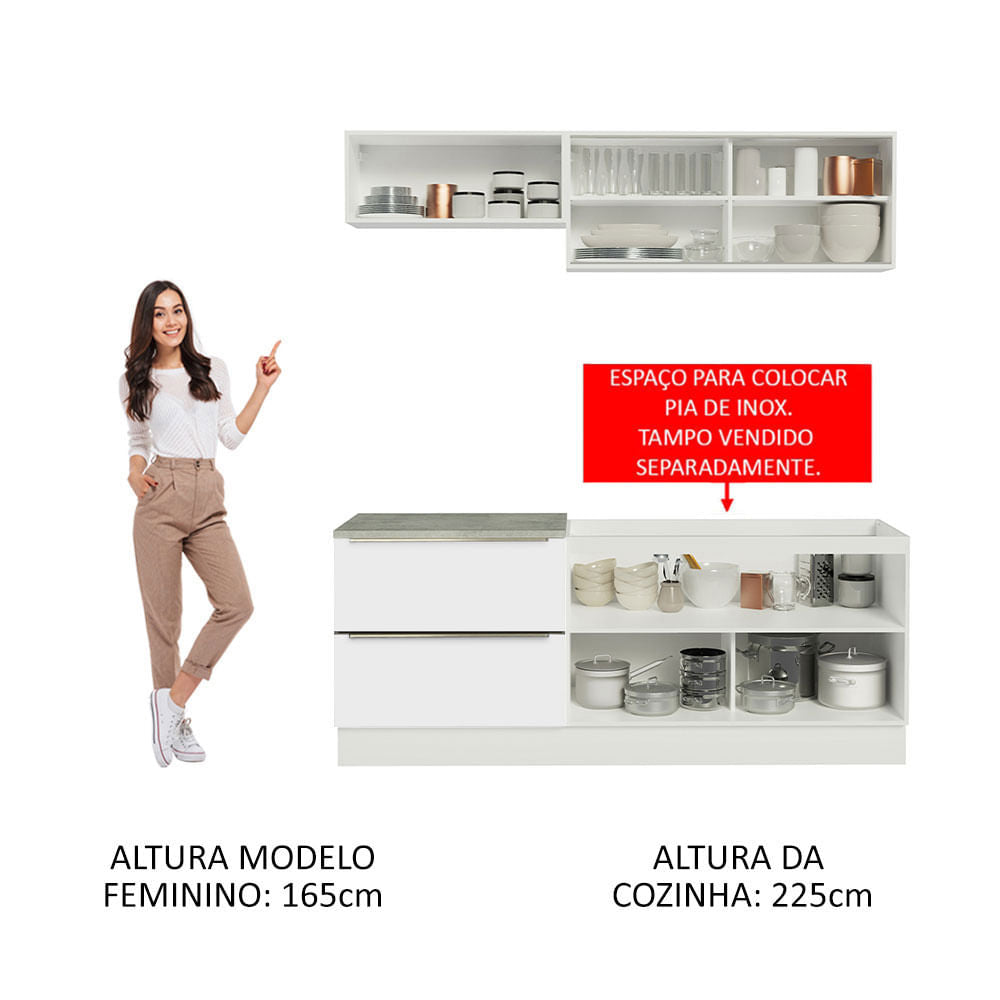 Armário de Cozinha Compacta 200cm Branco Branco Veludo Lux Madesa 01