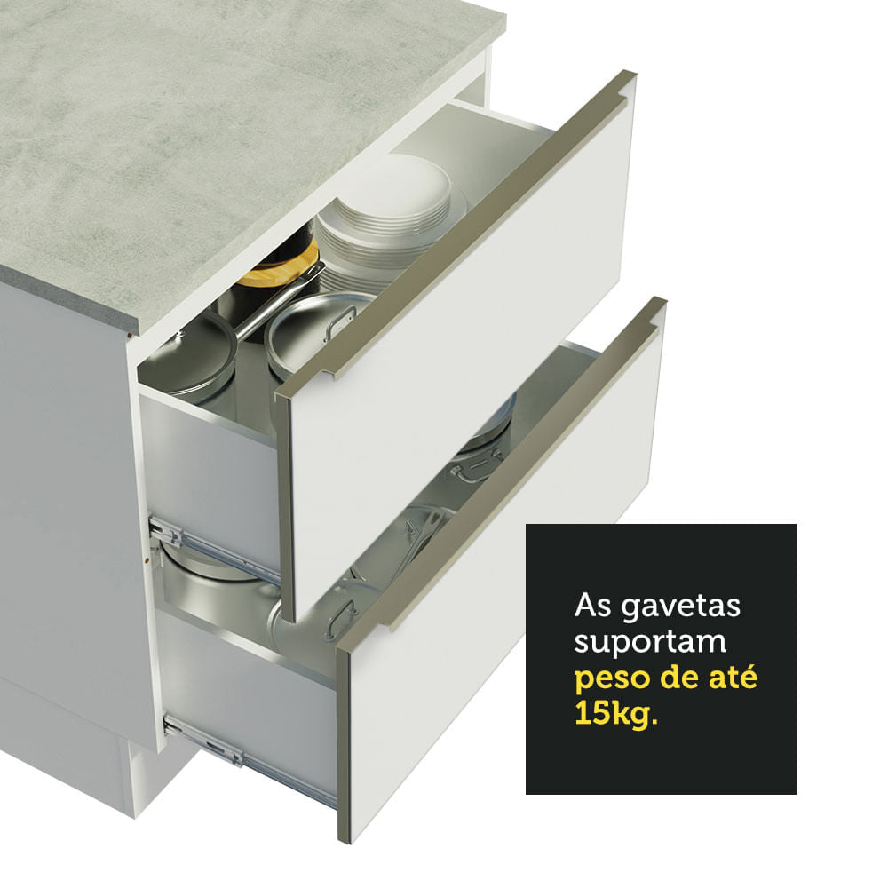 Armário de Cozinha Compacta 200cm Branco Branco Veludo Lux Madesa 01