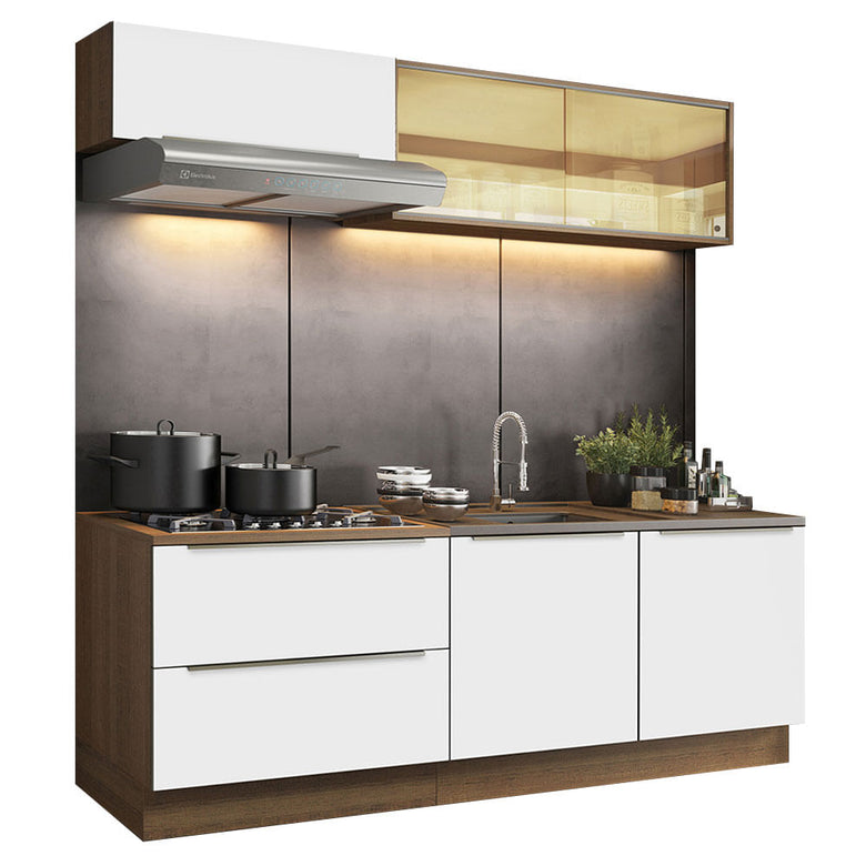 Armário de Cozinha Compacta 200cm Rustic Branco Veludo Lux Madesa 01