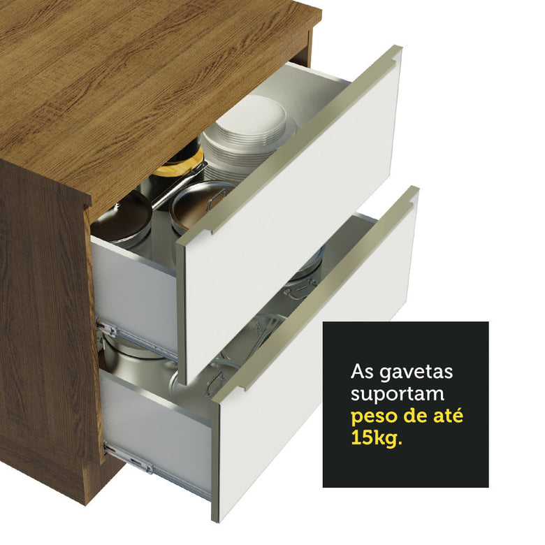 Armário de Cozinha Compacta 200cm Rustic Branco Veludo Lux Madesa 01